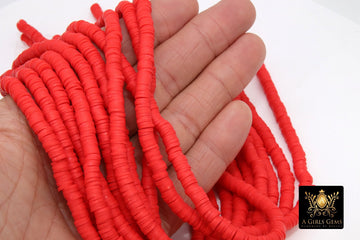 2 Strands 6 mm Clay Flat Beads, Red Heishi beads in Polymer Clay Disc CB #135, Bright Red Rondelle Multi Color